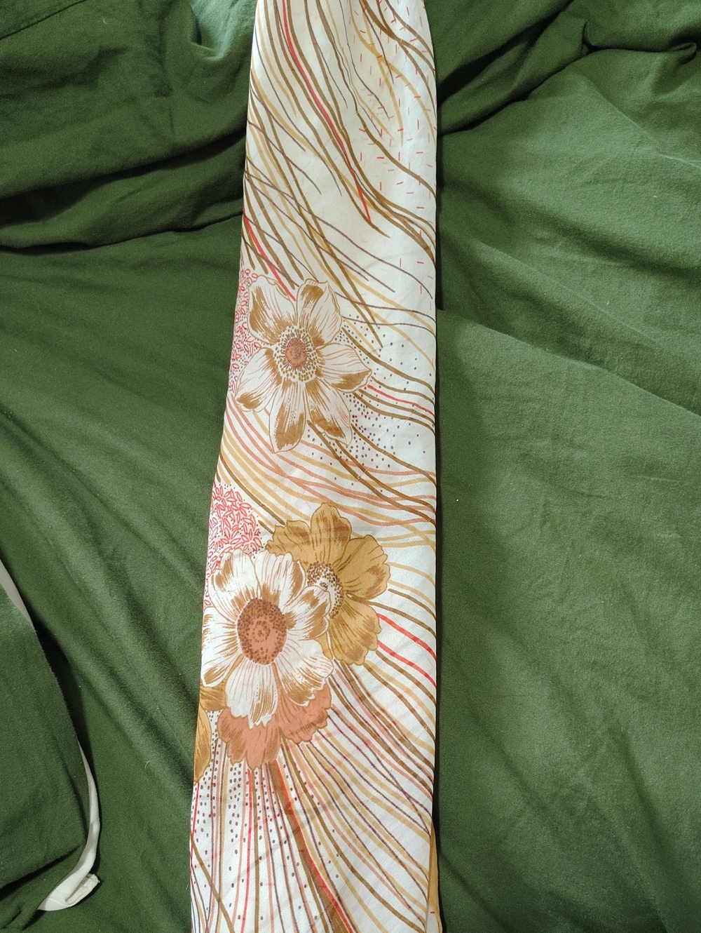 Vintage Floral Feather Print Square Scarf - White, Tan, Brown, Pink - Picture 6 of 8